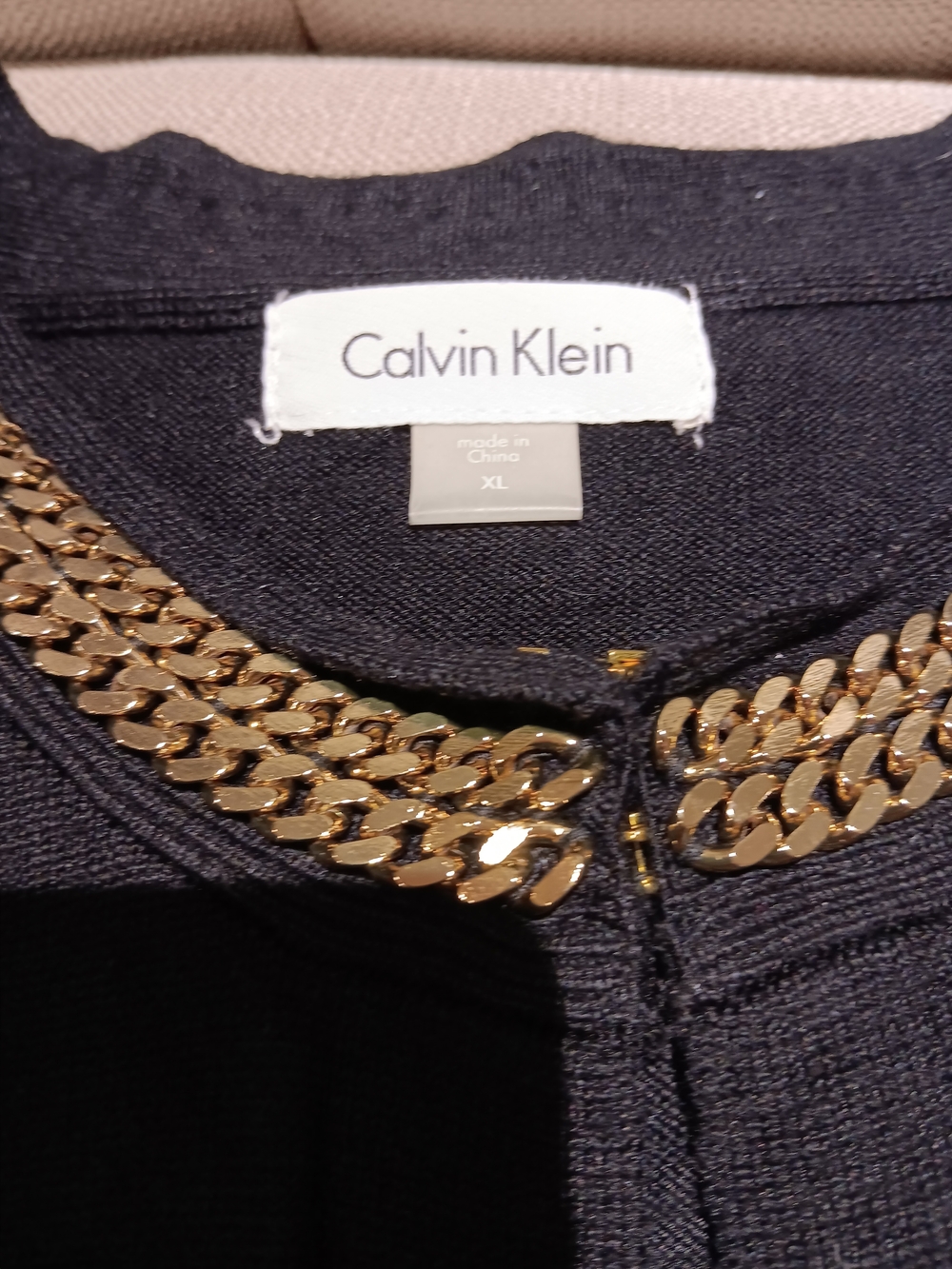 Calvin Klein Black Dress with Gold Chain Collar